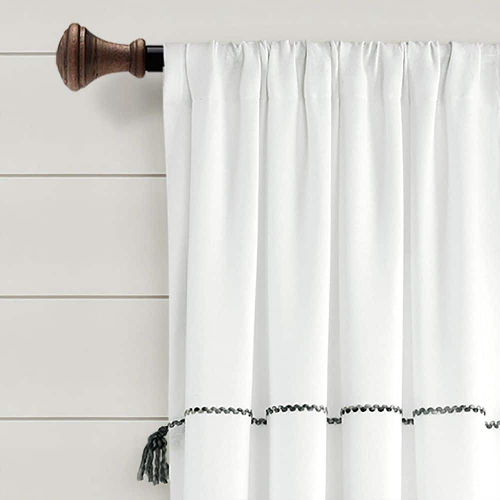 Home Boutique Farmhouse Boho Stripe Woven Tassel Yarn Dyed Cotton Window Curtain Panels Gray Ombre 42X84 Set