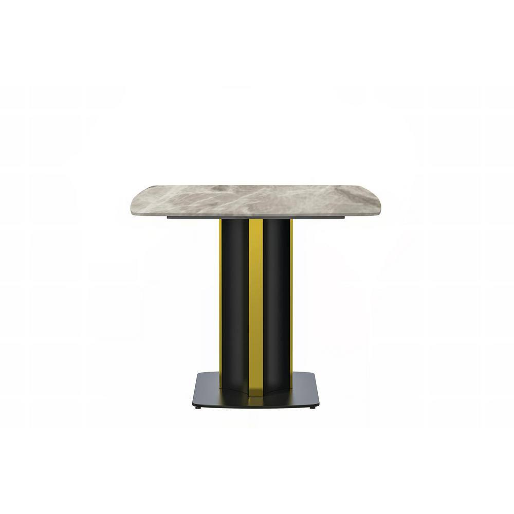 LeisureMod Sylva Mid-Century Modern 55" Rectangular Dining Table with Sintered Stone Table Top and Gold Steel Pedestal Base for Kitchen and Dining Room, Deep Grey