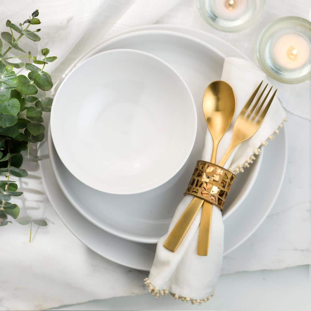 White Porcelain 12-Piece Dinnerware Set for Four