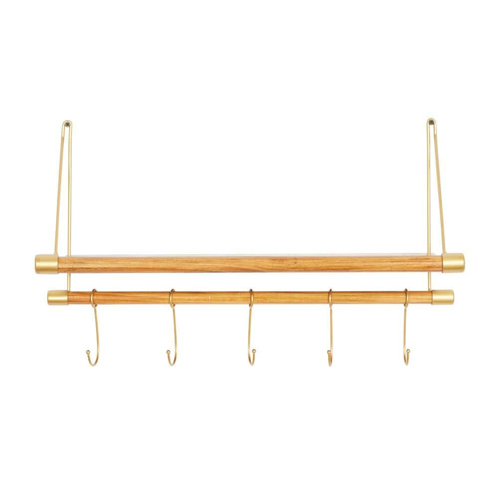DecMode Gold Wood Contemporary Wall Hook