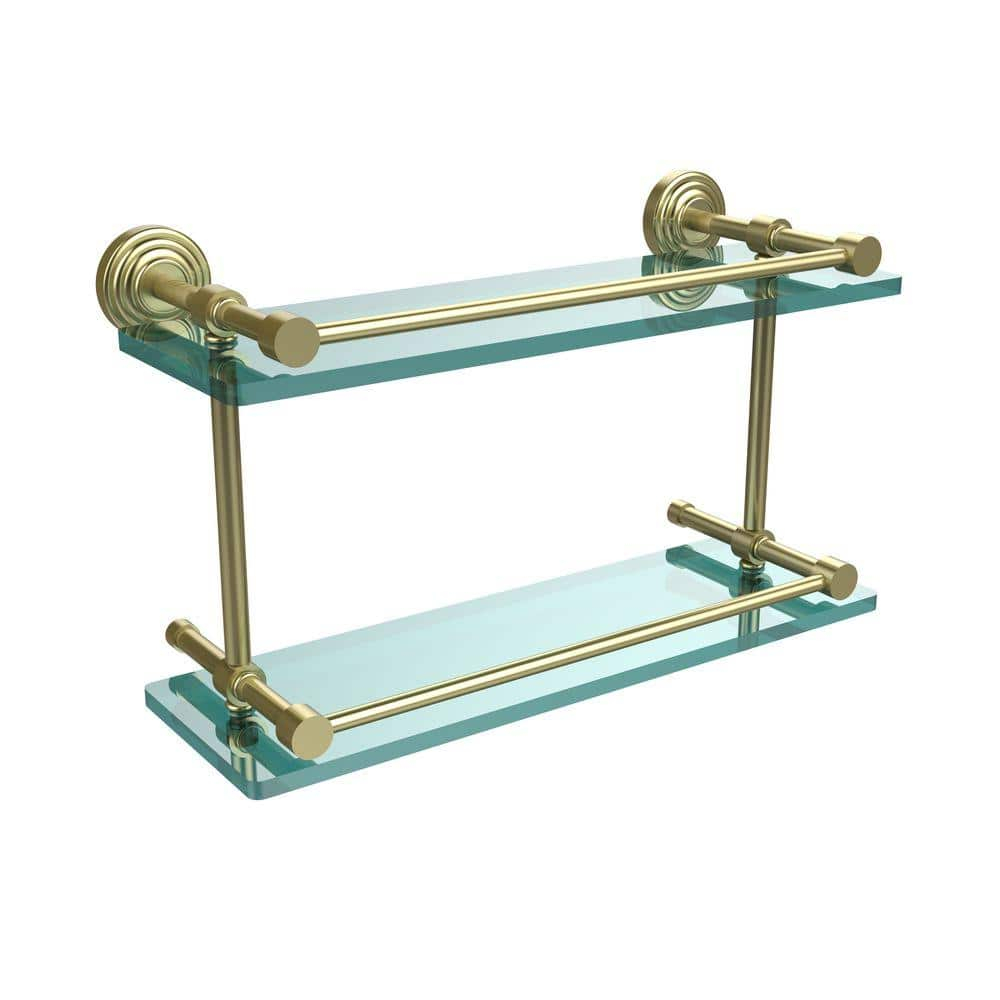 Allied Brass WP-2/16-GAL-SBR Wp 2 Gal Waverly Place Inch Double Gallery Rail Glass Shelf, 16 Inch, Satin Brass