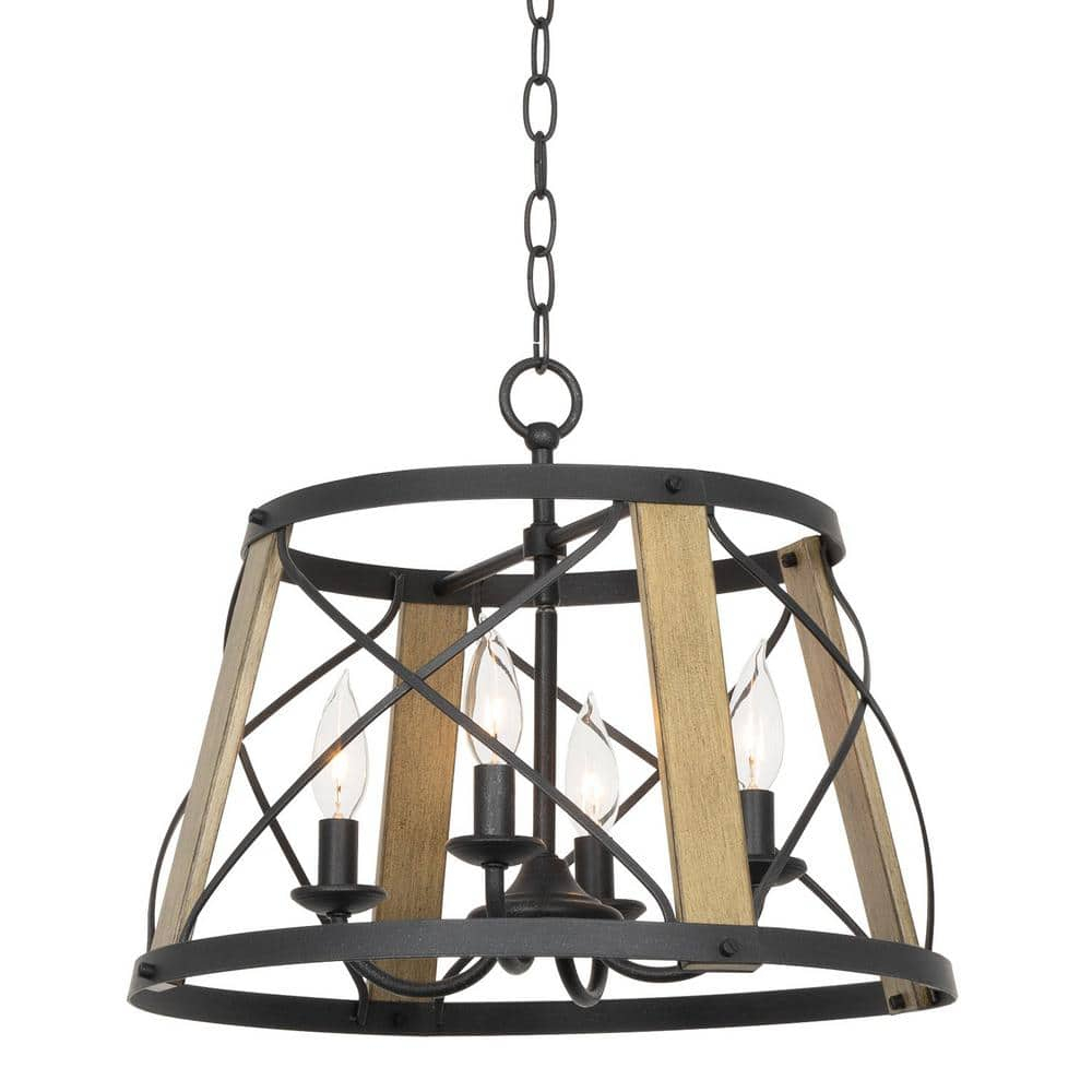 Kira Home Napa 18" Farmhouse Round Pendant Chandelier, Open Cage Design, Smoked Birch Wood, Perfect for Dining Rooms