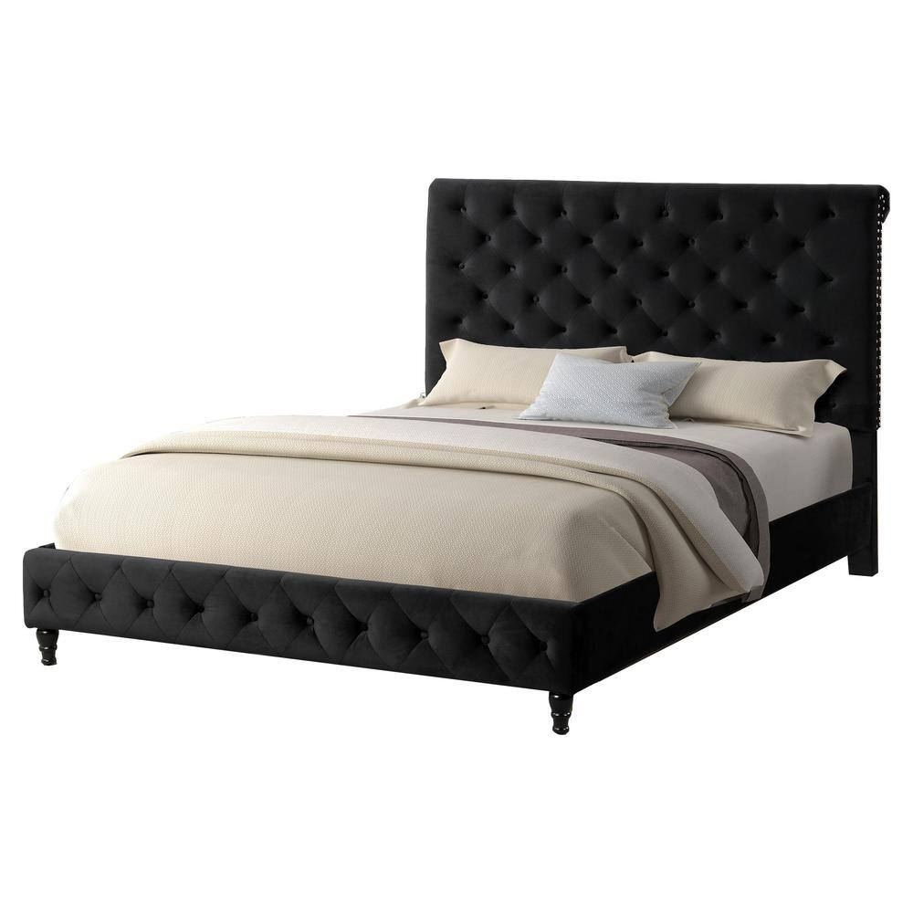 Ashley Tufted Velvet Fabric King Platform Bed in Black