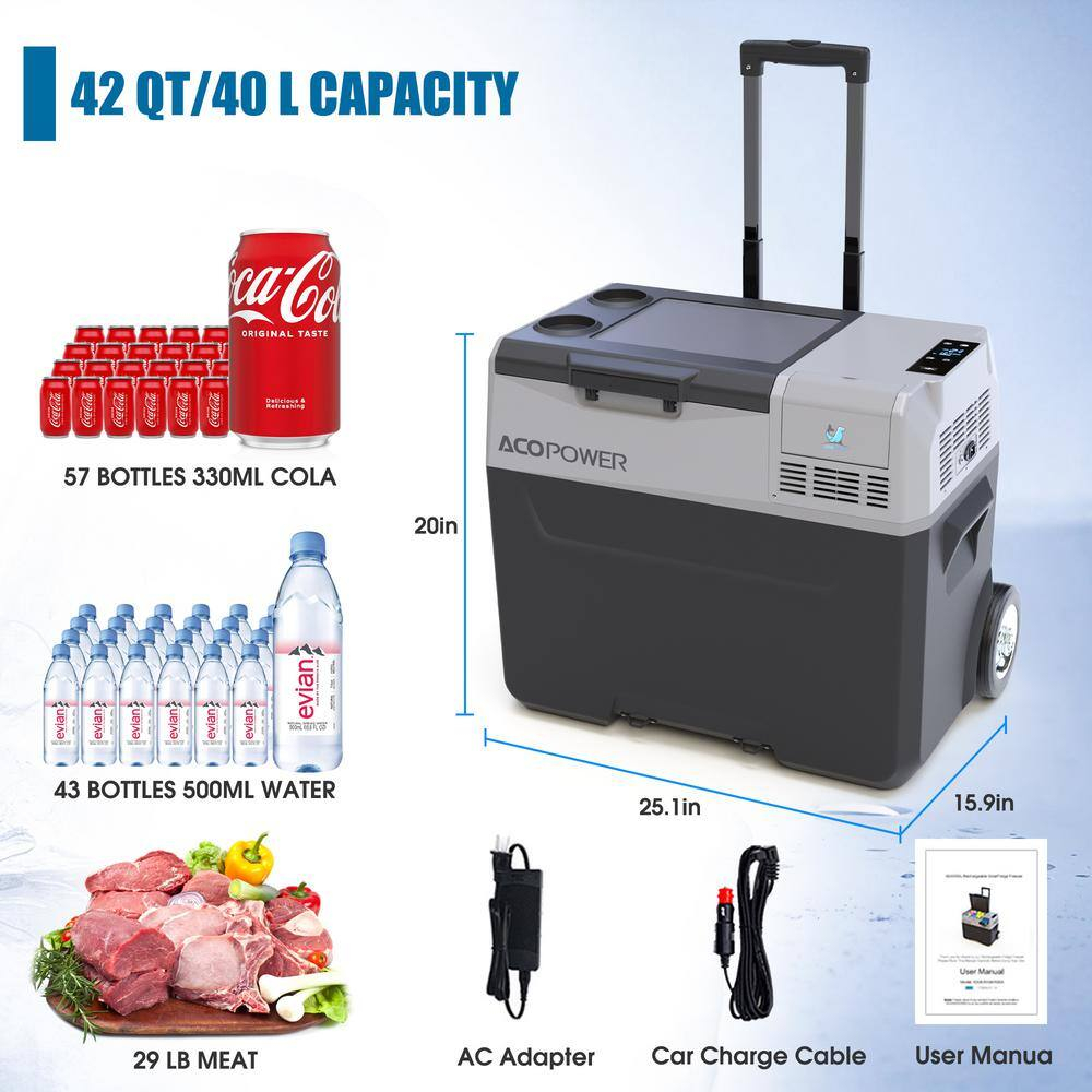 42 qt. Car Freezer Portable Refrigerator with APP Control and 6 in. off-Road Wheels, 12-Volt, 45W Cooler Freezer