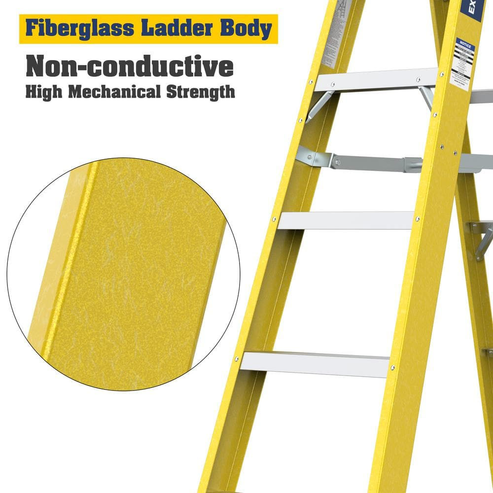 6 ft Yellow Fiberglass Step Ladder with 6 Steps