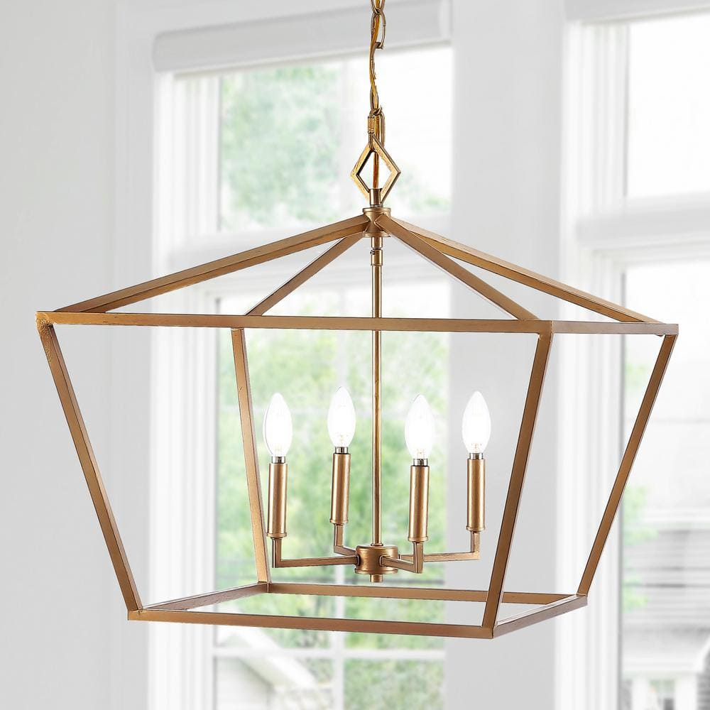 Gatsby 23" 4-Light Adjustable Iron Rustic Glam LED Pendant, Gold