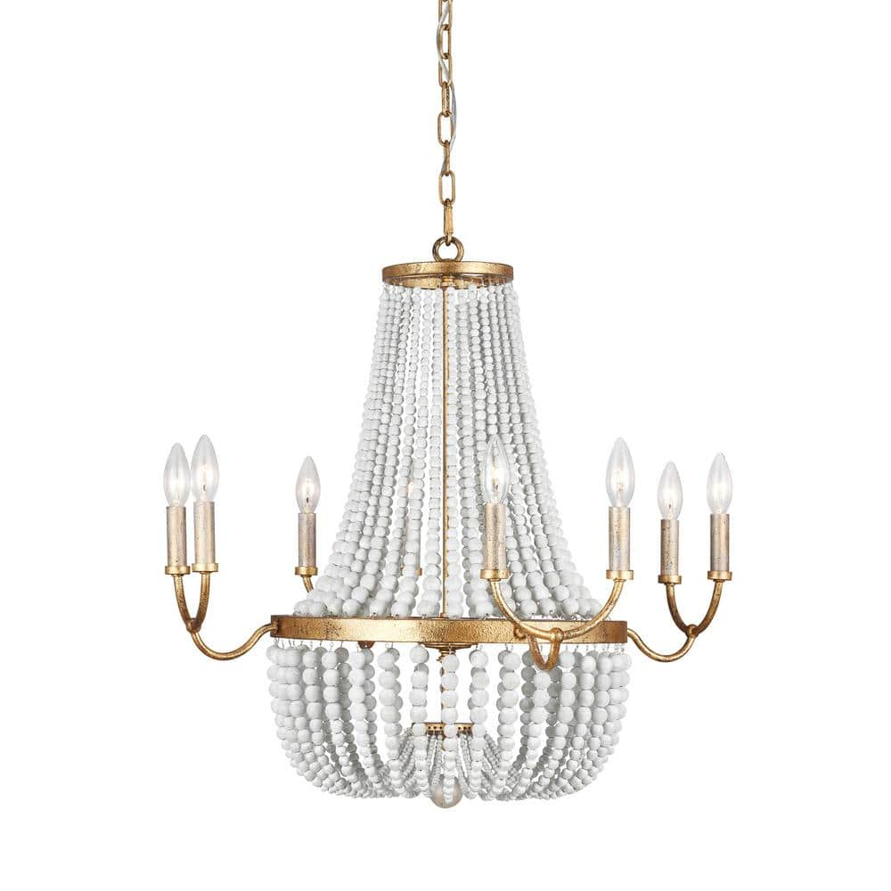 Marielle Antique Gild 8-Light Chandelier with Wood Beads