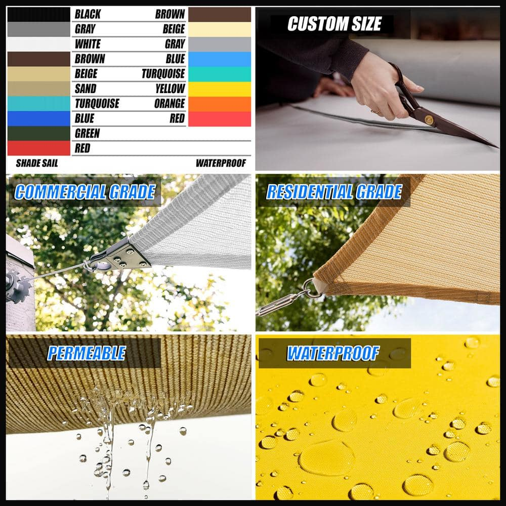 8 ft. x 10 ft. Beige Rectangle Sun Shade Sail Canopy Fabric Cloth