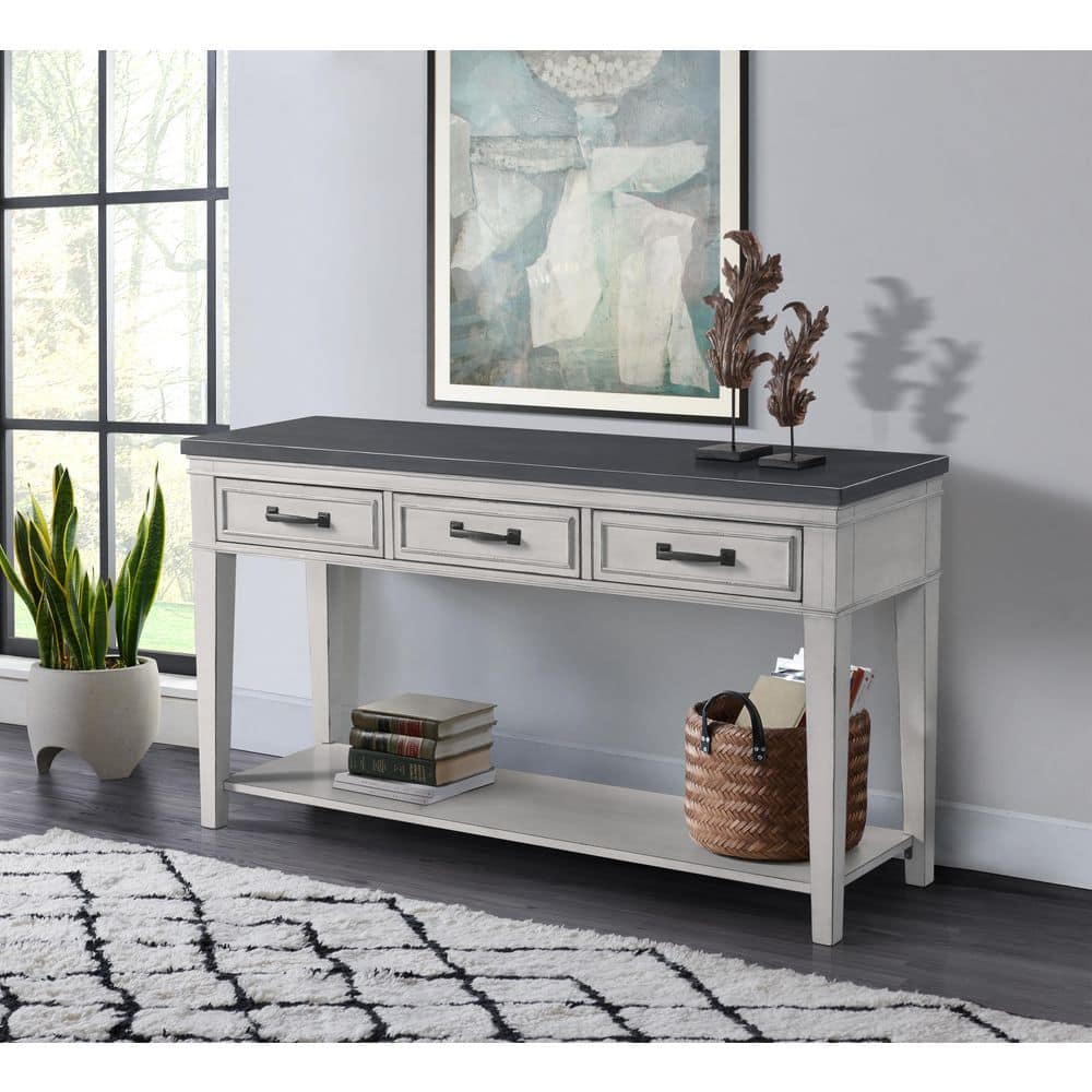 Martin Svensson Home Del Mar 3 Drawer Sofa Console Table White and Grey