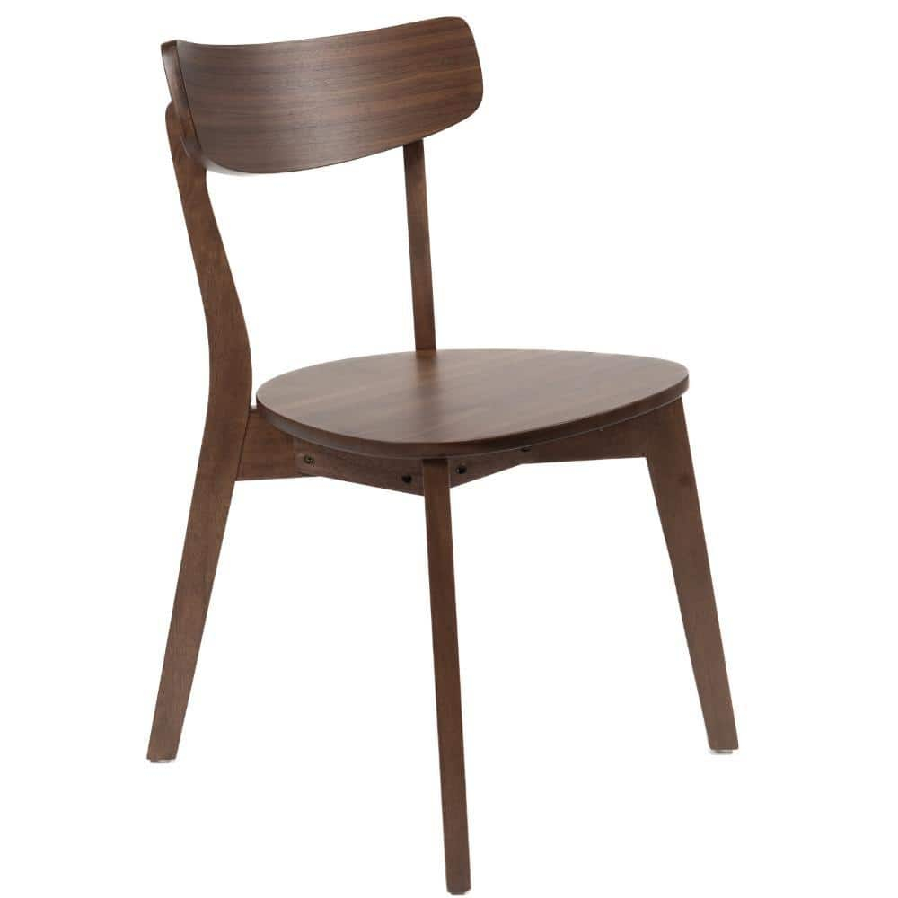 Benjara Aby Dining Side Chair, Wooden Round Seat, Open Panel Back, Walnut Brown