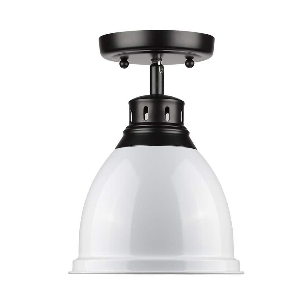 Golden Lighting Duncan 1-Light Flush Mount in Matte Black with White