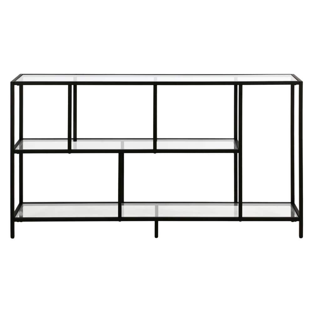 Evelyn&Zoe Winthrop 52" Wide Rectangular Console Table with Glass Shelves, Blackened Bronze