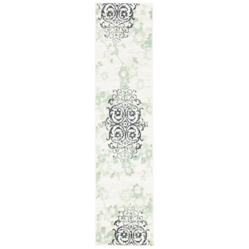SAFAVIEH Adirondack Hortense Floral Runner Rug, Ivory/Green, 2'6" x 6'