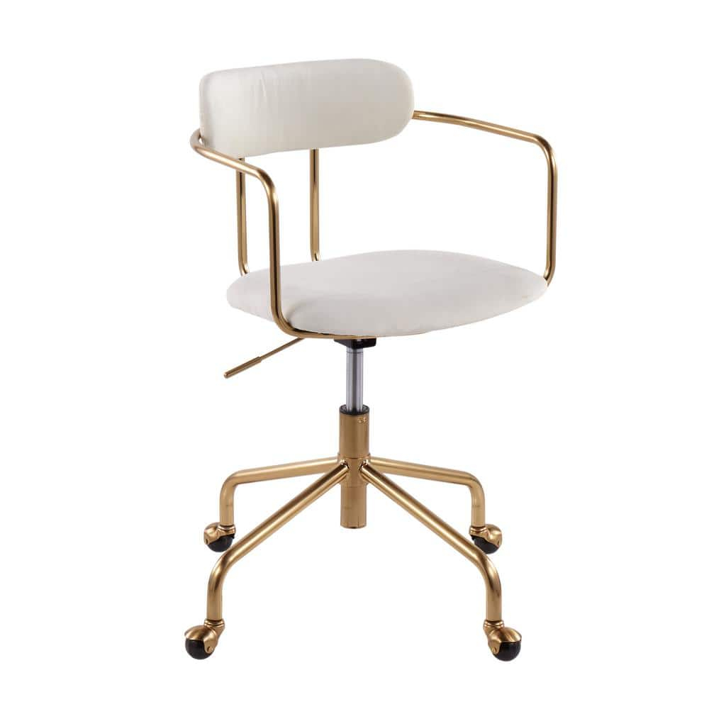 Cream Velvet Swivel Task Chair with Gold Metal Frame