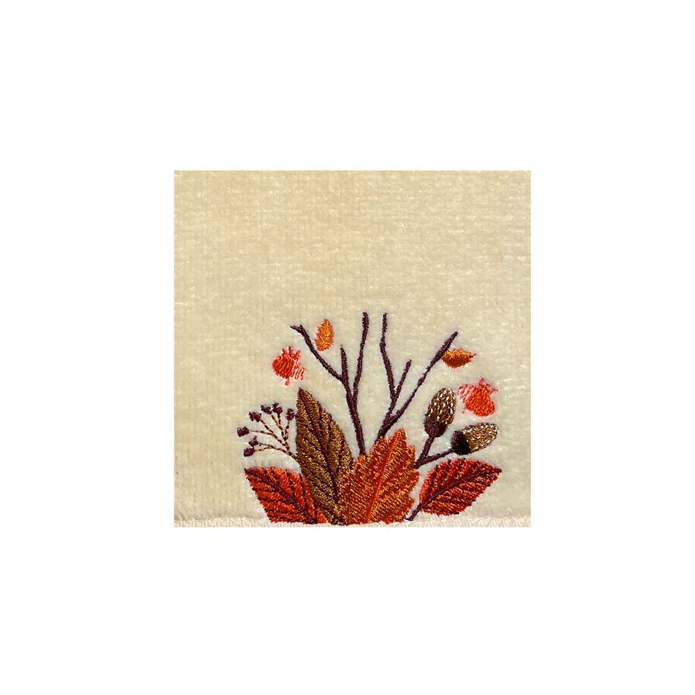 Harper Lane Harvest Embroidered Cotton Hand Towel 2-Piece Set Leaves Beige