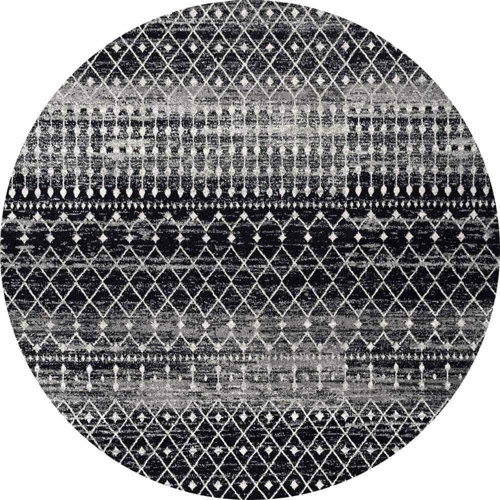 Blythe Modern Moroccan Trellis 8 ft. Black Round Rug
