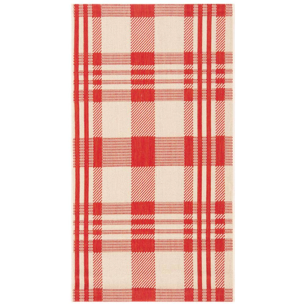 SAFAVIEH Courtyard Benjamin Plaid Indoor/Outdoor Area Rug, Red/Bone, 2'7" x 5'