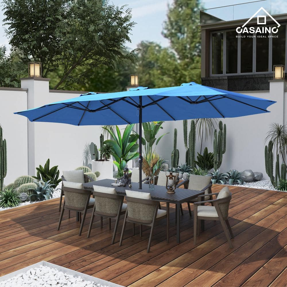 15ft Large Patio Umbrellas with Base Included, Outdoor Double-Sided Rectangle Market Umbrella with Crank Handle, for Pool Lawn Garden