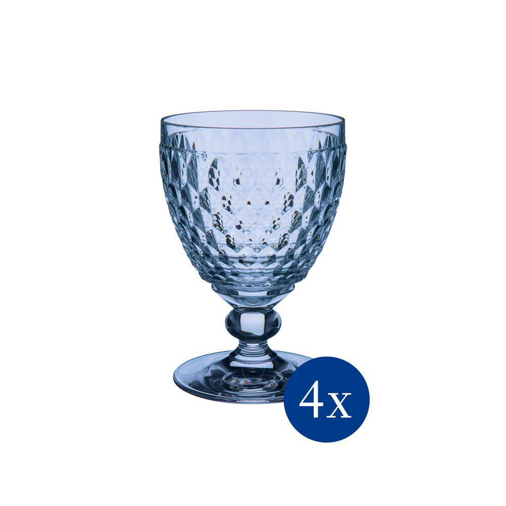 Boston Blue Faceted Crystal Goblet Set of 4