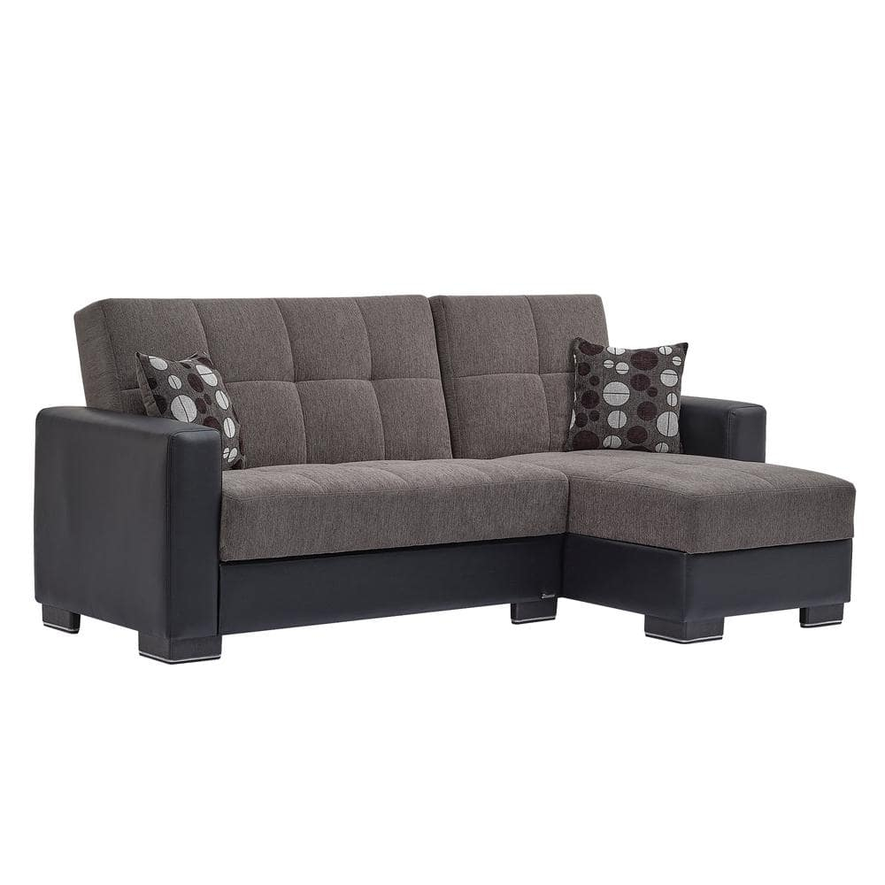 Chenille L-Shaped Sectional with Storage in Dark Gray