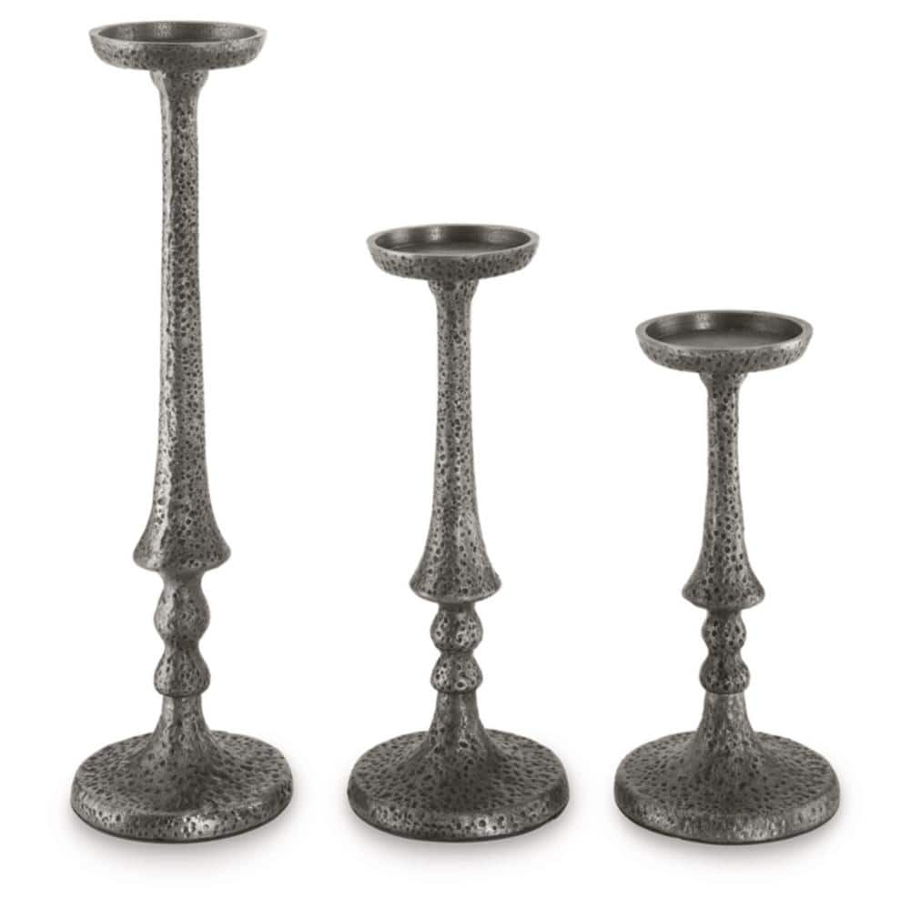 Signature Design by Ashley Casual Eravell Candle Holder, Set of 3, Pewter Finish