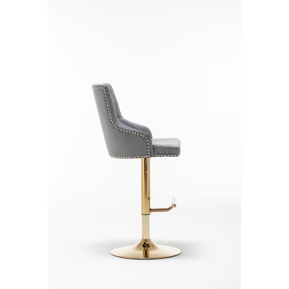 Brightcast 2-piece Velvet Tufted Gold Bar Stools in Dark Gray