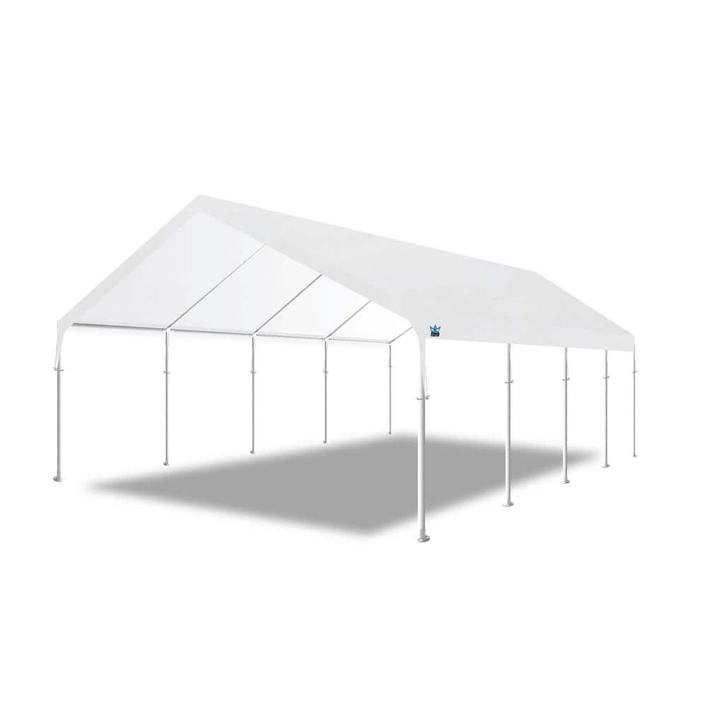 King Canopy  Hercules 18ft x 27ft, 2in Hammertone Steel Frame w/ buttons, 10-Leg, Carport, White