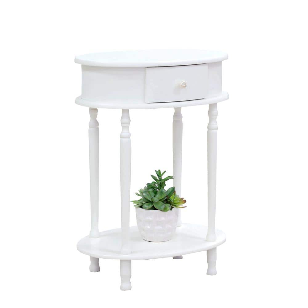 Classic Brandi White Oval End Table with Shelf