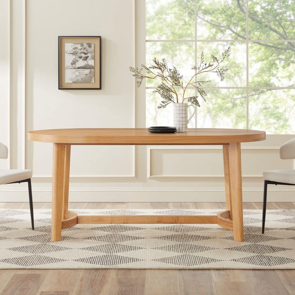 Walker Edison Modern Farmhouse Rustic Solid Oak Wood Oval Dining Table for 6 - White Oak