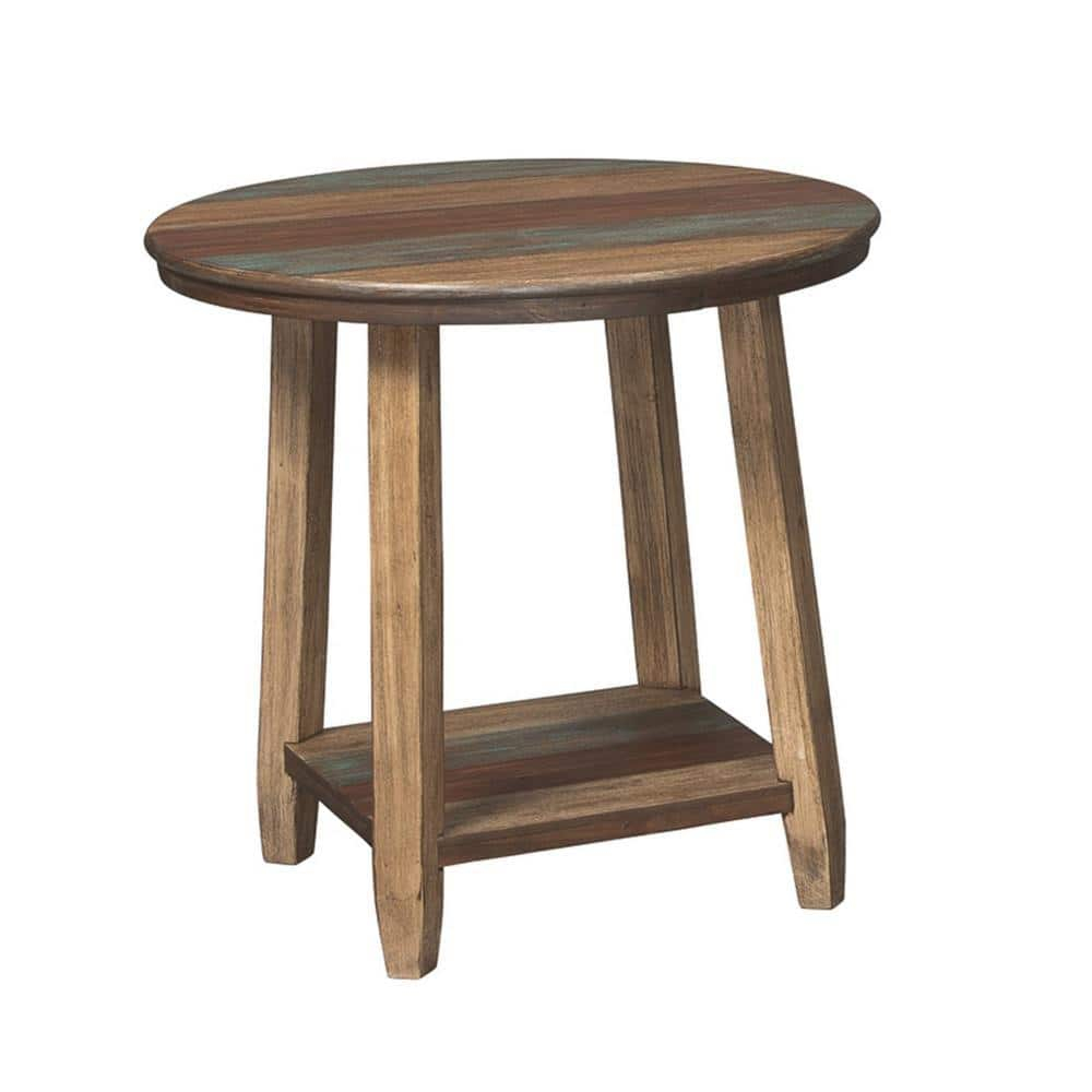 Rustic Plank Style Round Shape Cocktail and 2 End Tables Set of 3 Brown - Saltoro Sherpi