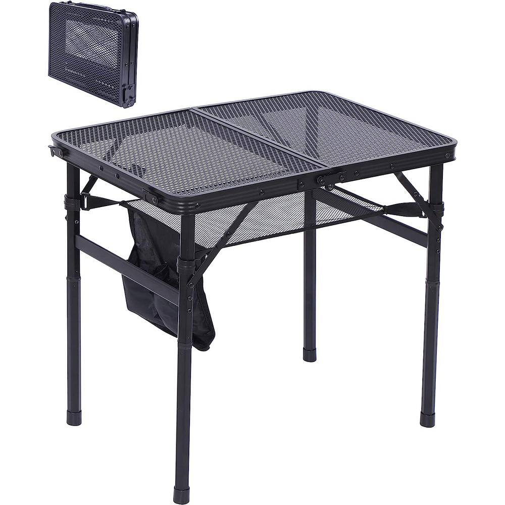 Nice C Table for Grill, Outdoor Table, Camping Table, Outdoor Cooking Table, Picnic Tables, Card Table Adjustable Height, Mesh Bag, Carry Handle (47.3” x 23.7“ x 14.7”/24.2“ Black)