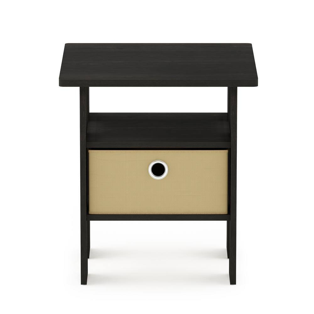 Furinno Andrey Engineered Wood End Table with Bin Drawer in Espresso/Brown