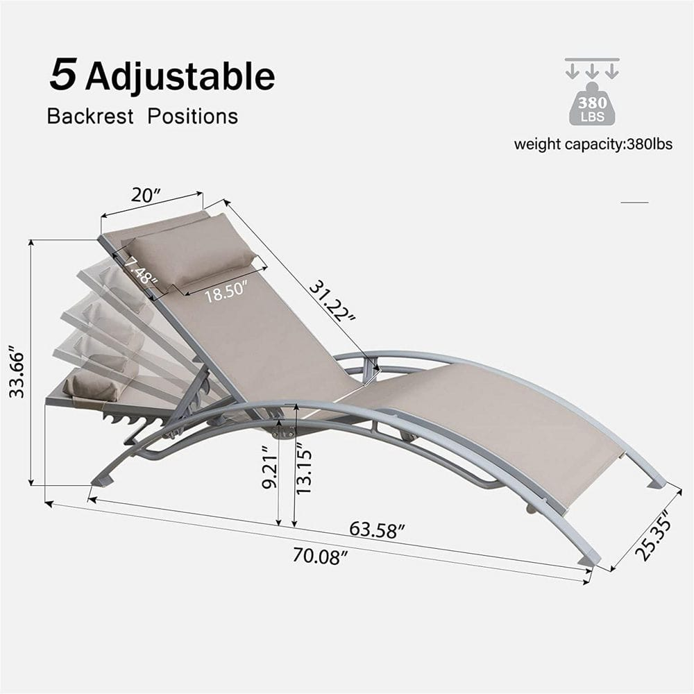 Khaki and Gray Aluminum Outdoor Chaise Lounge Set with Cushions