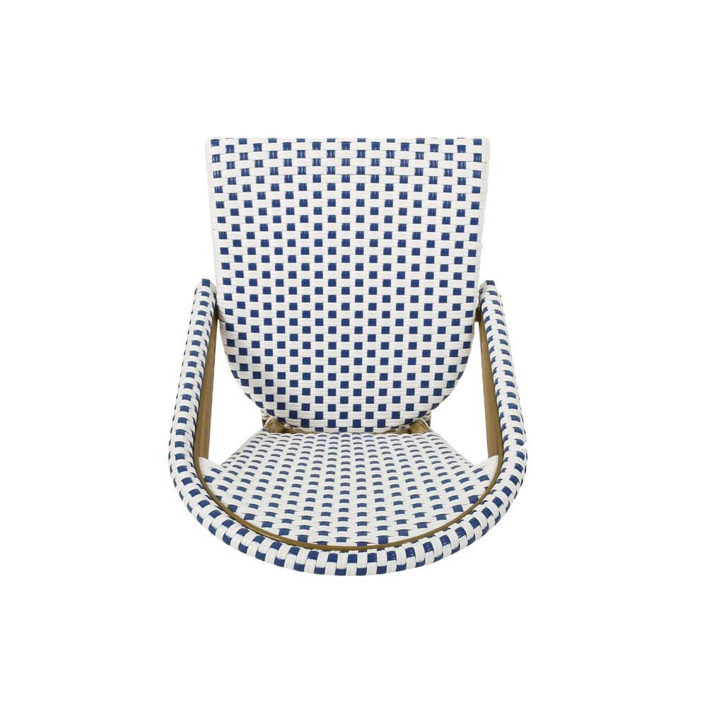 Noble House Elize Aluminum & Faux Rattan Bistro Chairs in Blue/White (Set of 2)