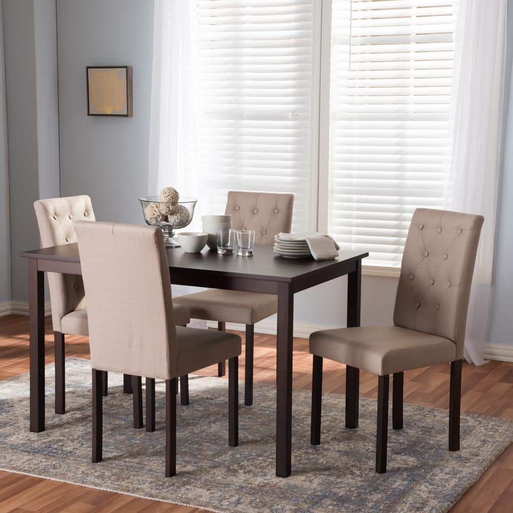 Baxton Studio Gardner Modern and Contemporary 5-Piece Dark Brown Finished Fabric Upholstered Dining Set, Multiple Colors