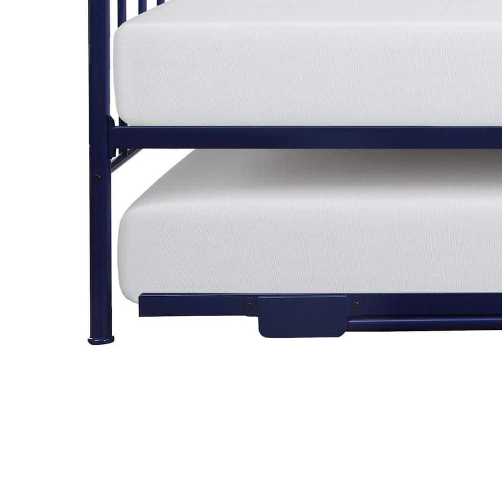 Benjara Ziva Daybed with Lift Up Trundle, Navy Blue Metal Frame, Folding Legs