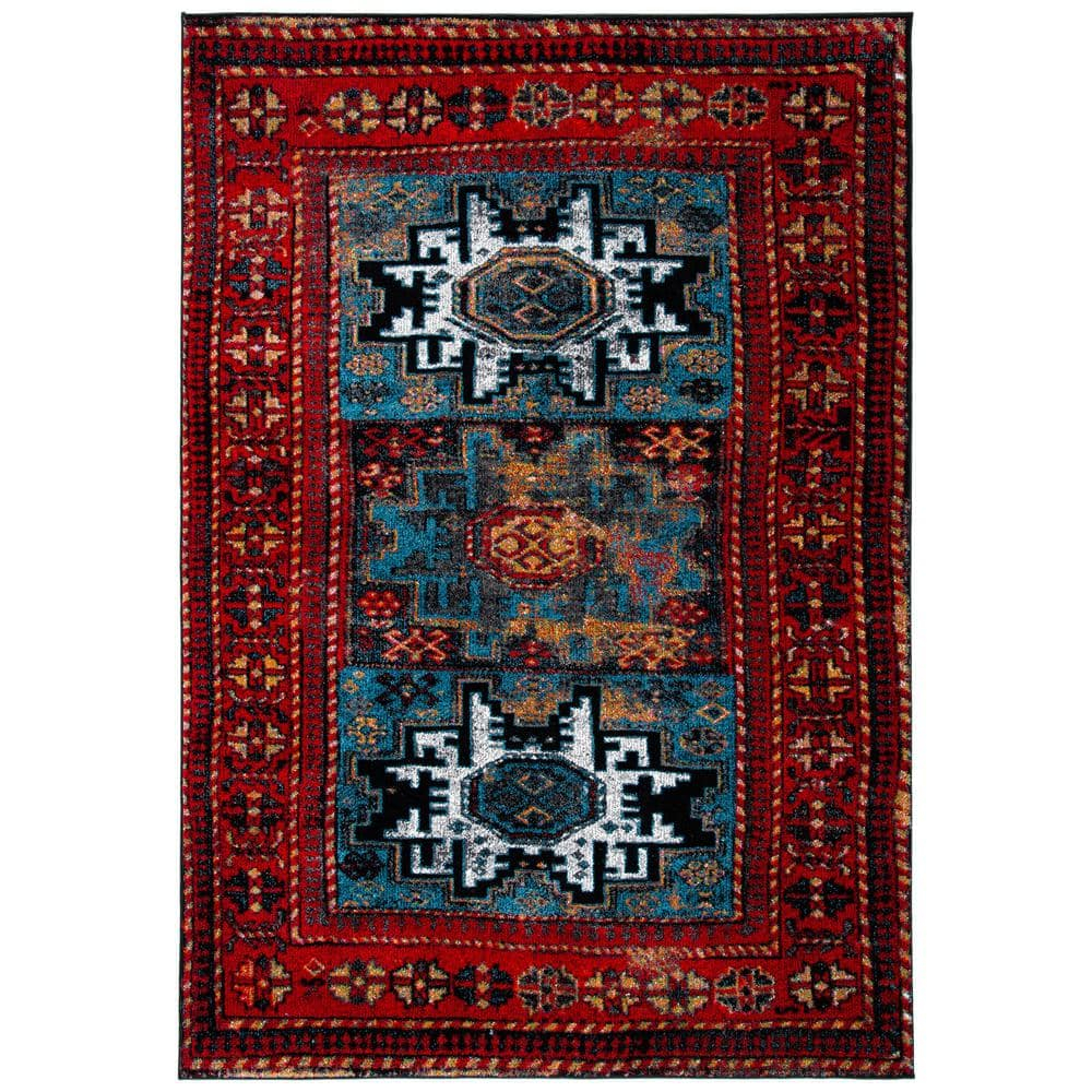 SAFAVIEH Vintage Hamadan Collection Area Rug - 9' x 12', Red & Light Blue, Traditional Oriental Persian Design, Non-Shedding & Easy Care, Ideal for High Traffic Areas in Living Room, Bedroom (VTH213Q)