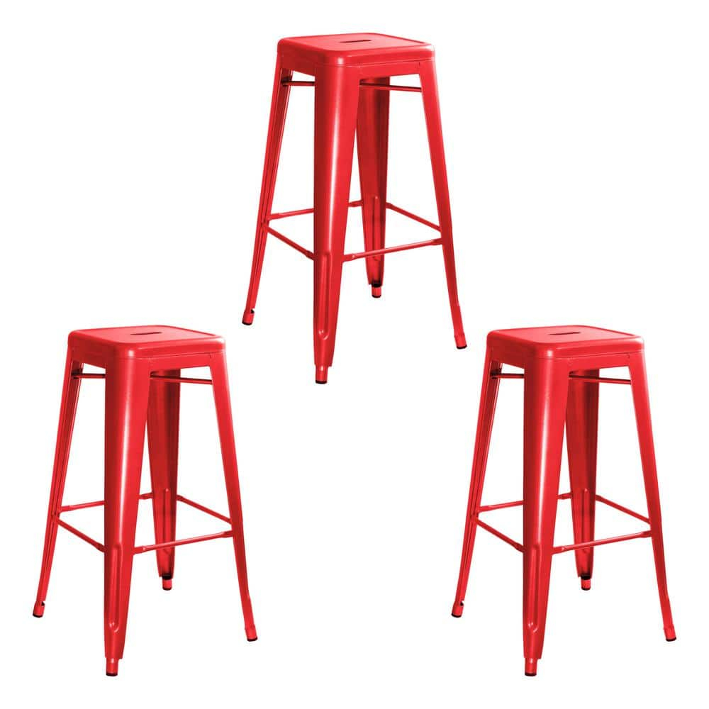 30 in. Loft Red Metal Bar Stool - 3 Piece