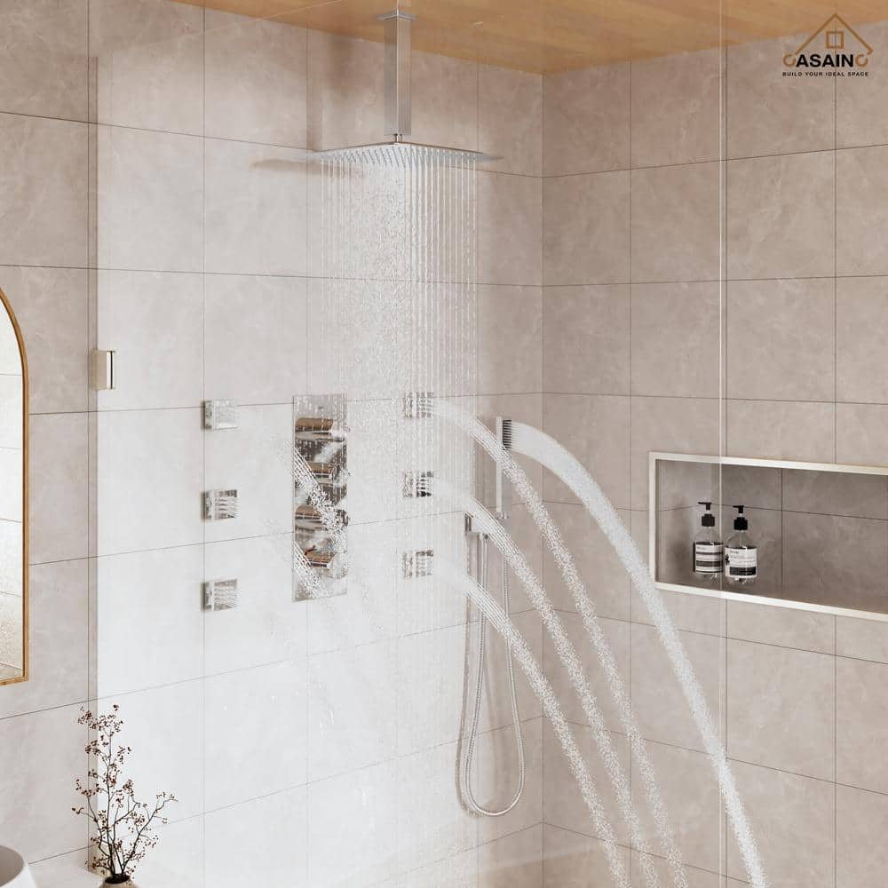 Large Chrome Dual Shower Head with Handheld and Body Jets