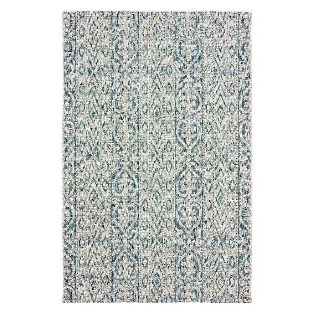 LR Home Victoria Damask Performance Indoor/Outdoor Area Rug, Blue/Gray, 3' x 5'