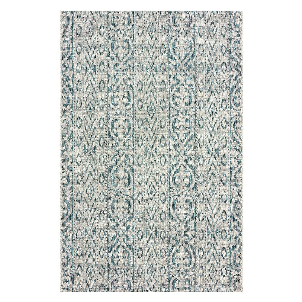 LR Home Victoria Damask Performance Indoor/Outdoor Area Rug, Blue/Gray, 3' x 5'