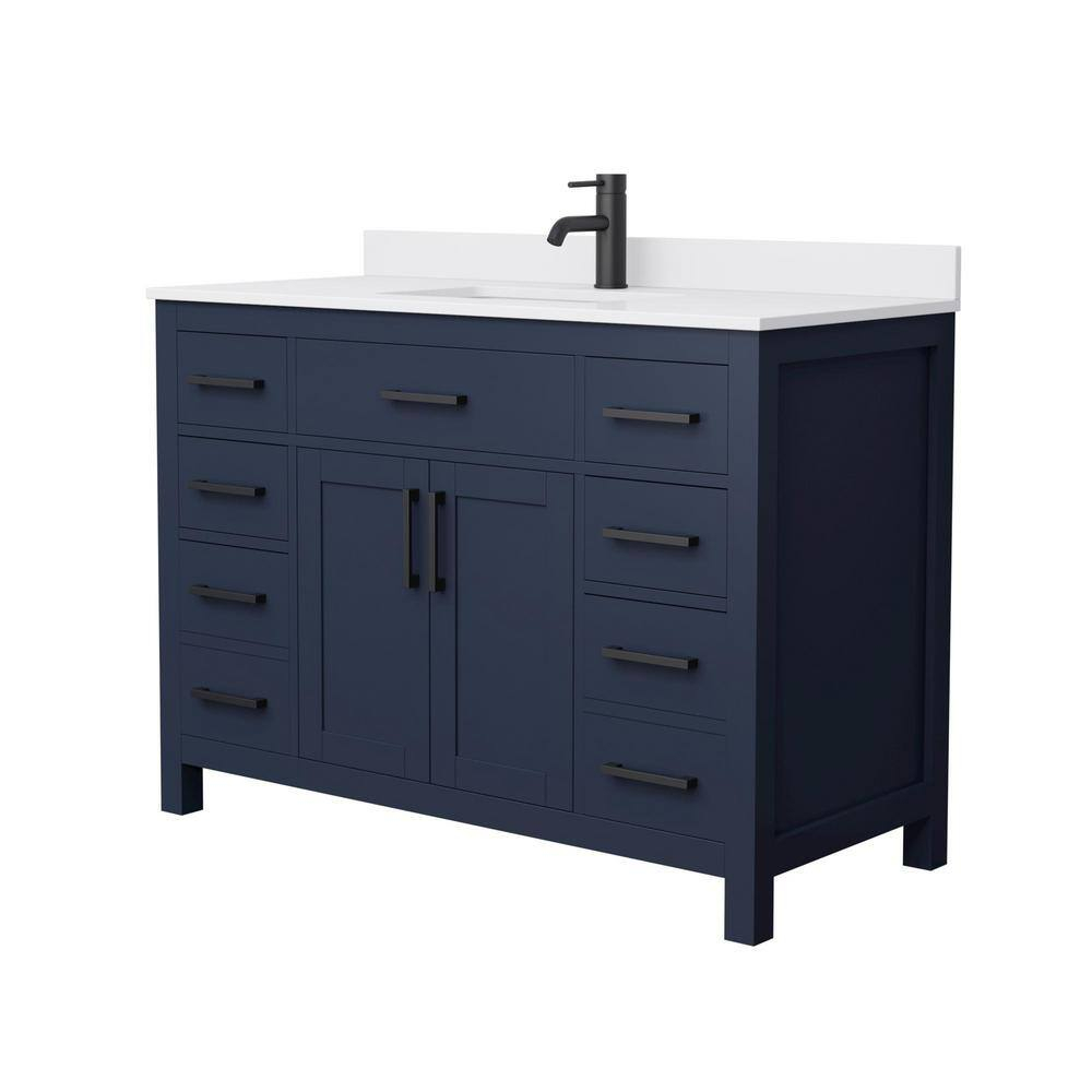 Beckett 48" Dark Blue Wood Bathroom Vanity with White Marble Top