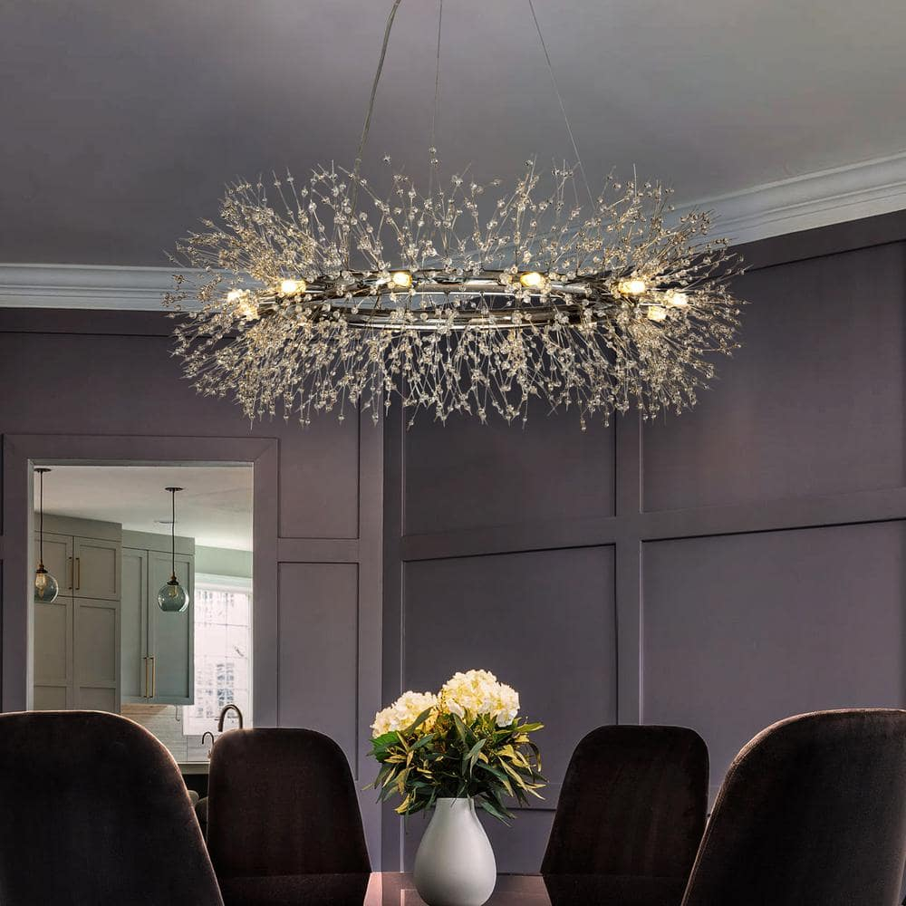AloaDecor Modern Firework Crystal Chandelier for Dining Room and Living Room Chrome 12 W:39.37*H:15.75in 13 to 24 Inches Chrome 37 to 48 Inches
