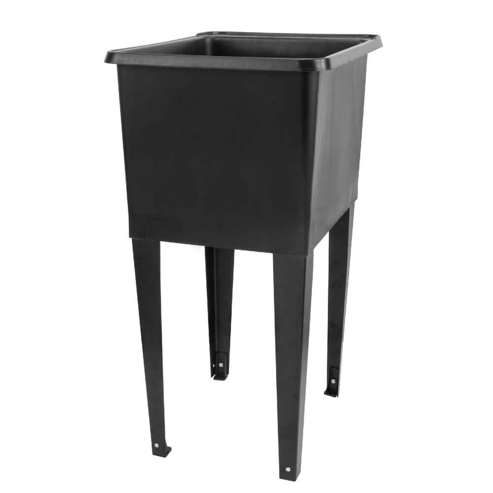 TEHILA Space Saver 16 Gallon Black Utility Sink with Black Steel Legs