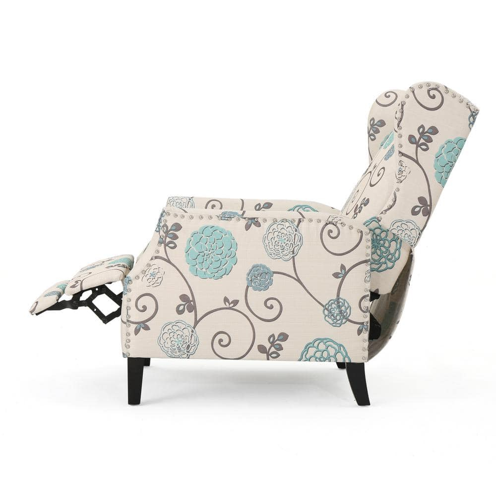 Noble House Allan Standard Fabric Wingback Pushback Recliner, Light Beige