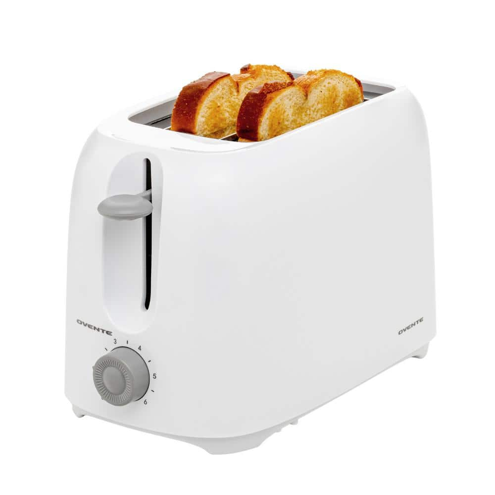 OVENTE Electric 2 Slice Toaster, 6 Shade Toast Settings, Removable Crumb Tray, White TP2210WGY
