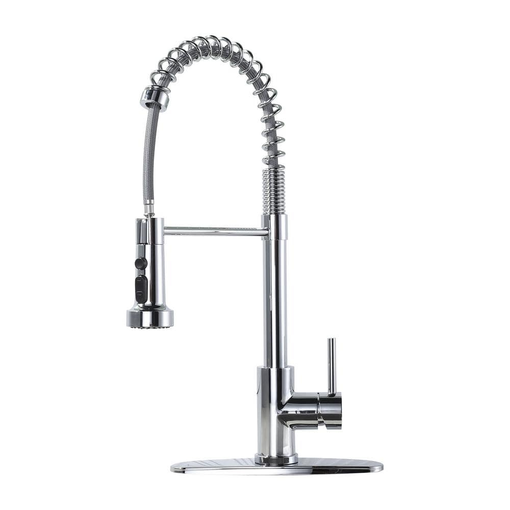 VOTON Chrome Kitchen Faucets with Pull Out Sprayer Commercial Spring Sink Faucet Stainless Steel Pull Down Single Handle Farmhouse faucets with Deck Plate for Camper Laundry Utility Rv Wet Bar