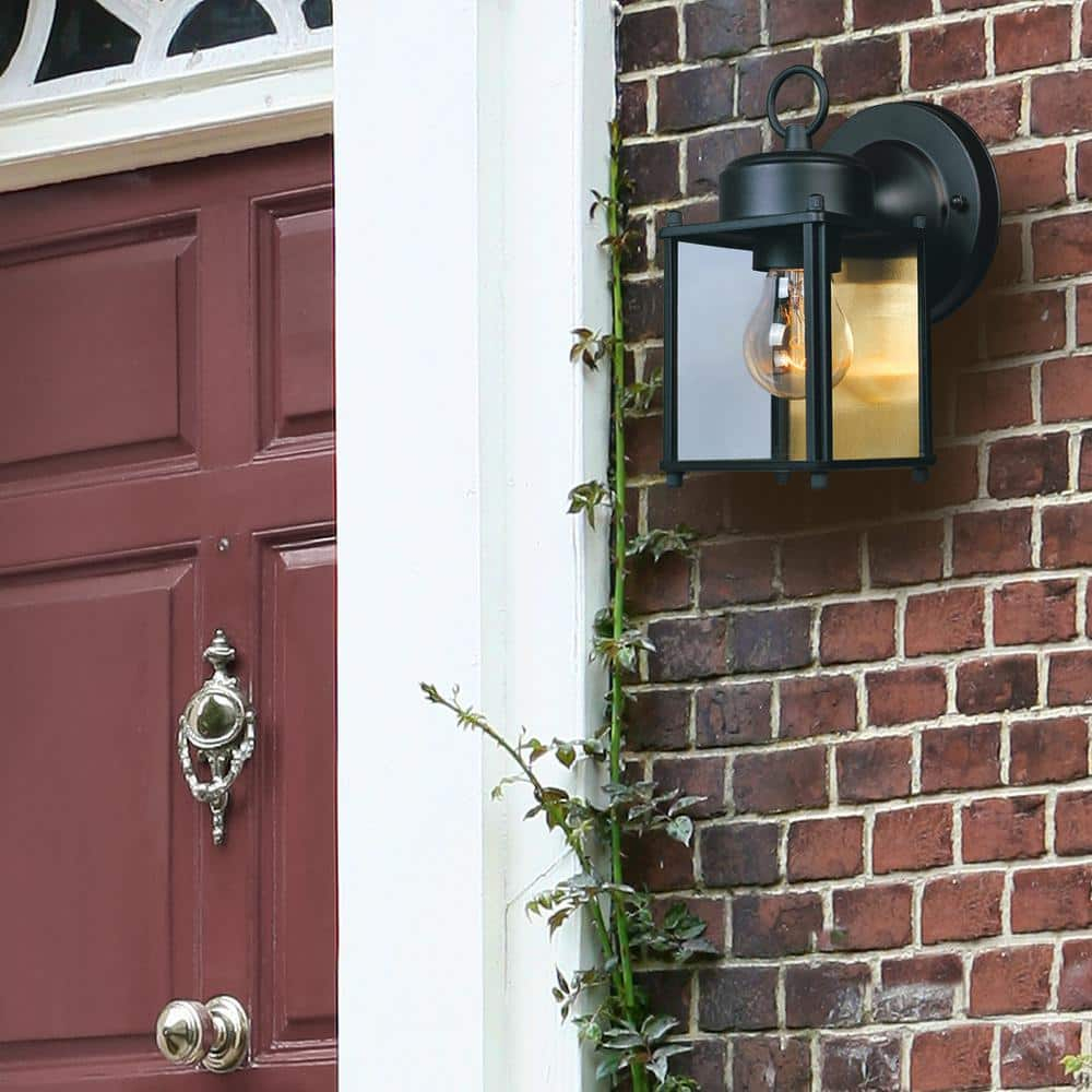 Designers Fountain Outdoor Wall Mount Lantern Sconce, Black Finish, Weather Resistant, Clear Glass, Porch Light, Exterior Lighting Fixture, Outdoor Lights for House, Patio, Garage, 1161-BK