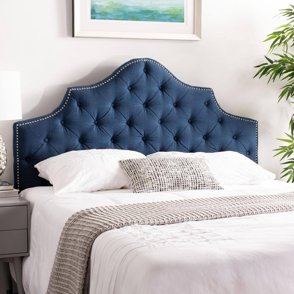 SAFAVIEH Arebelle Rustic Glam Tufted Headboard with Nail Heads, Queen, Steel Blue