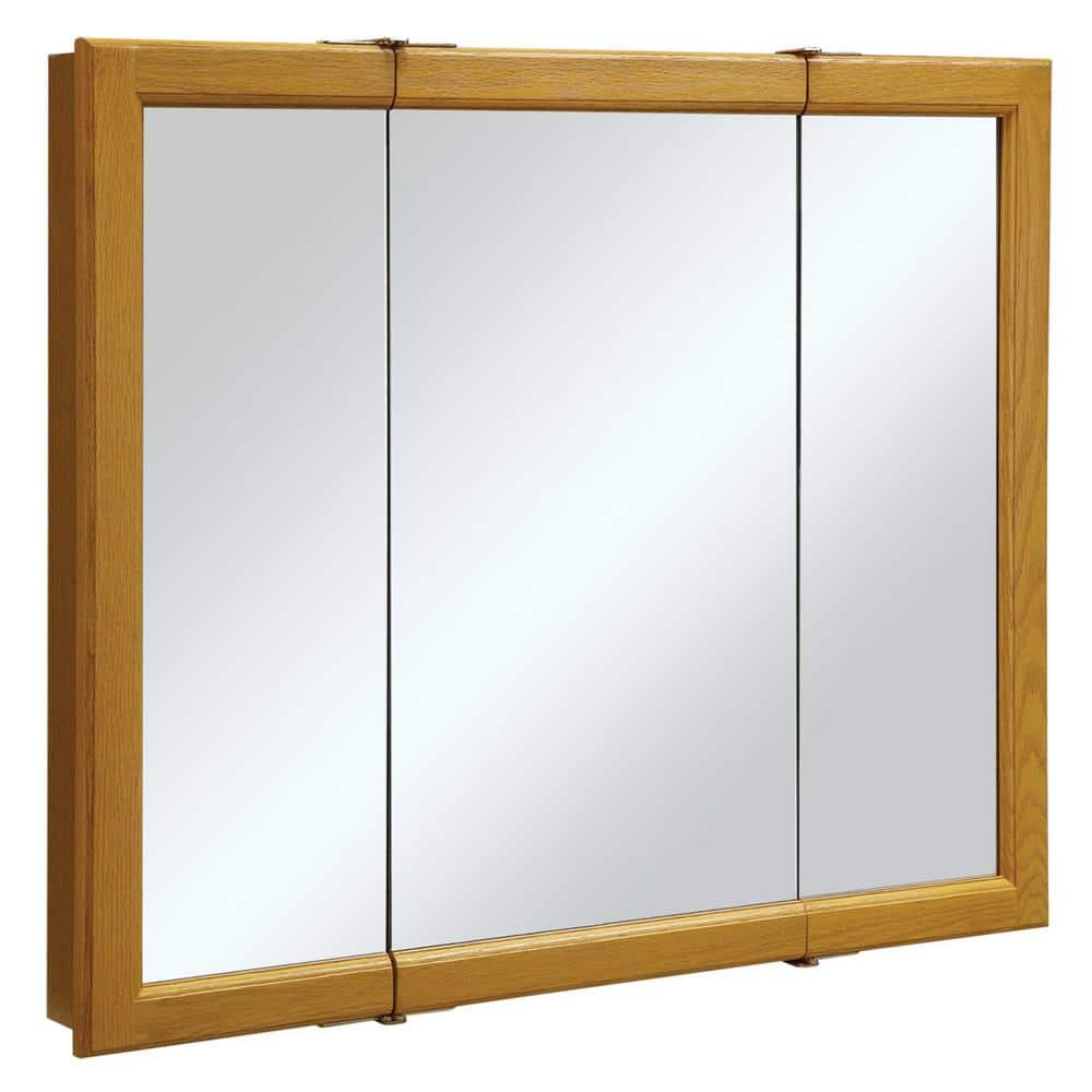 Design House 36" Tri-View Wall Mount Bathroom Medicine Cabinet, Honey Oak